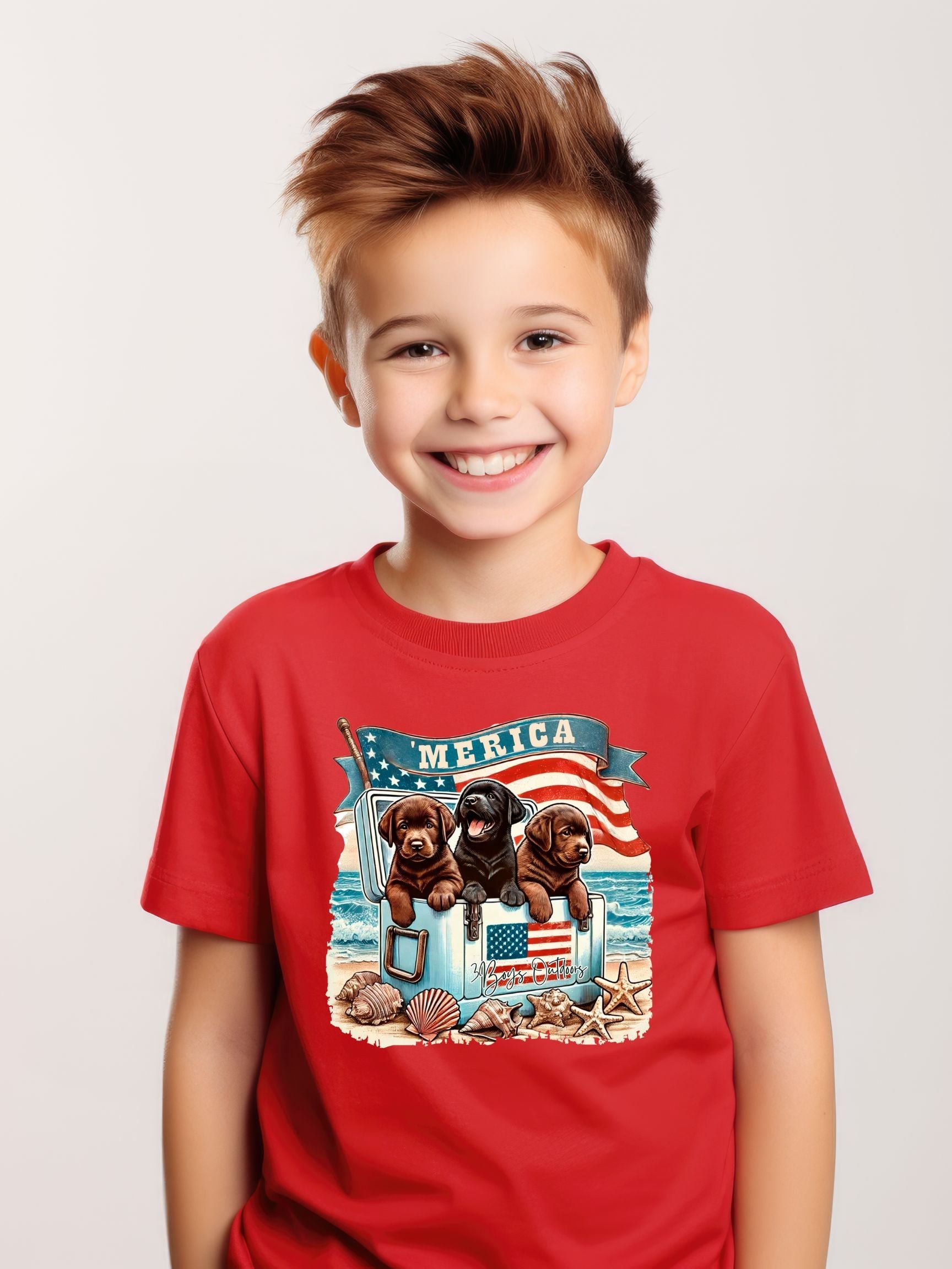 3boys Outdoors Puppies In Cooler 'merica Tee