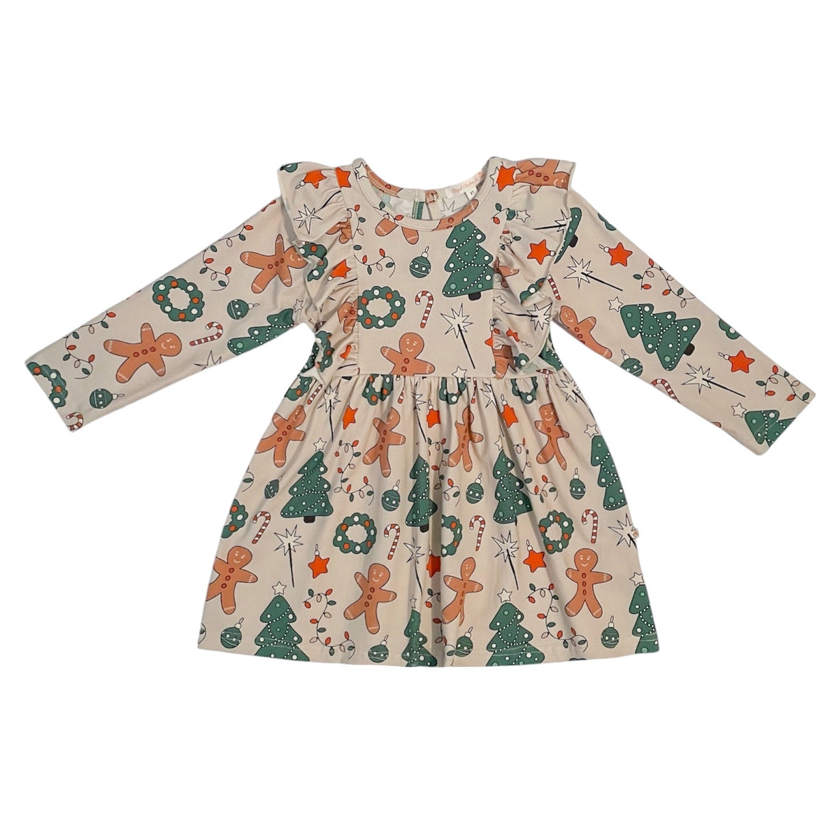 Girl's Holiday Gingerbread Festivities Ruffled Dress
