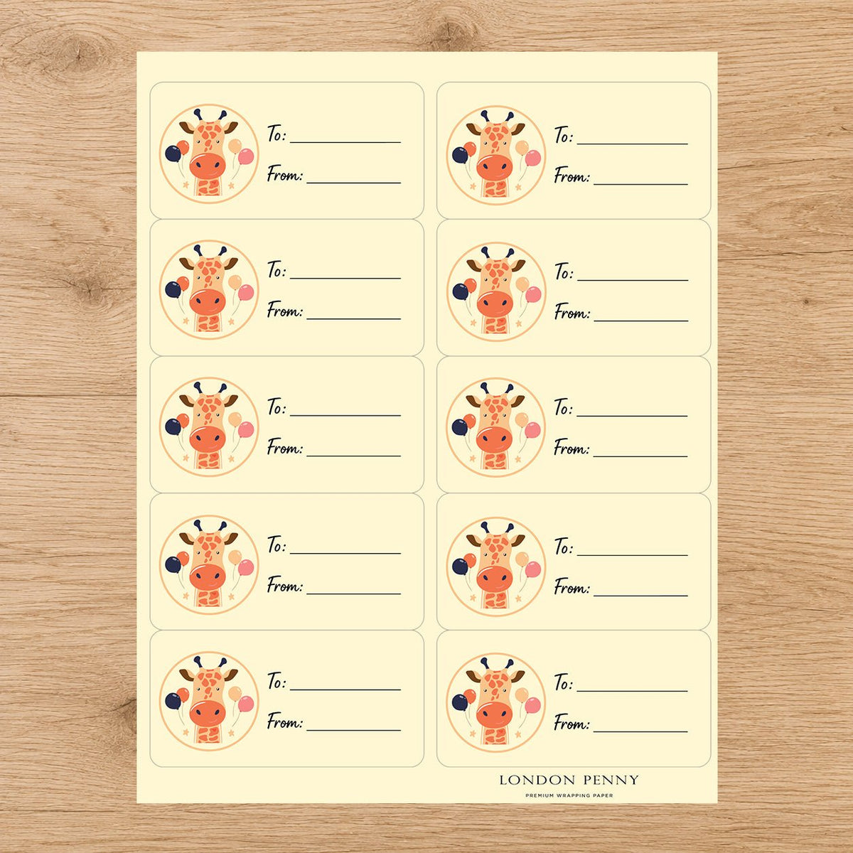 Giraffe Balloon Party Gift Tag Sticker Sheet