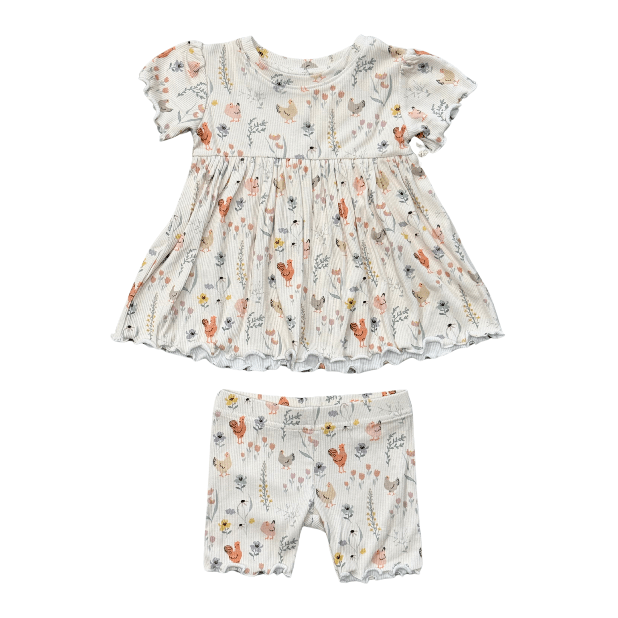 Girls Babydoll Set In Floral Chickens