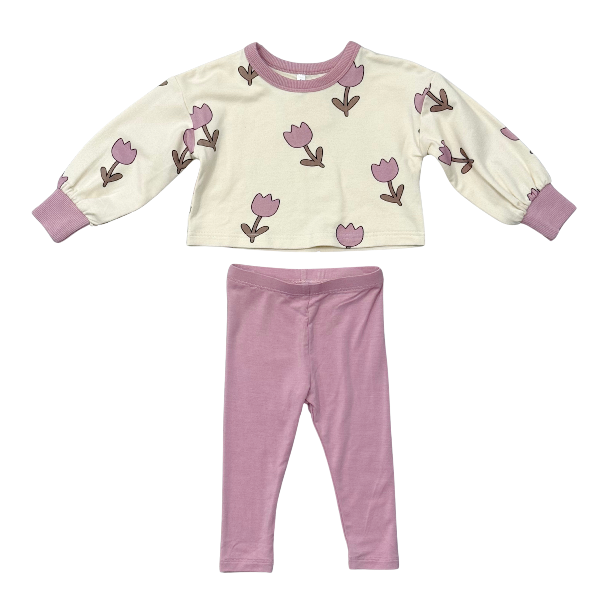 Girls Bubble Sleeve Sweatshirt Set In Lilac Tulip