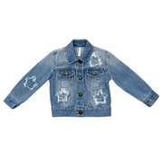 Girls Denim Jacket In Mid Blue Wash