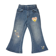 Girls Flare Denim Jeans In Mid Blue Wash