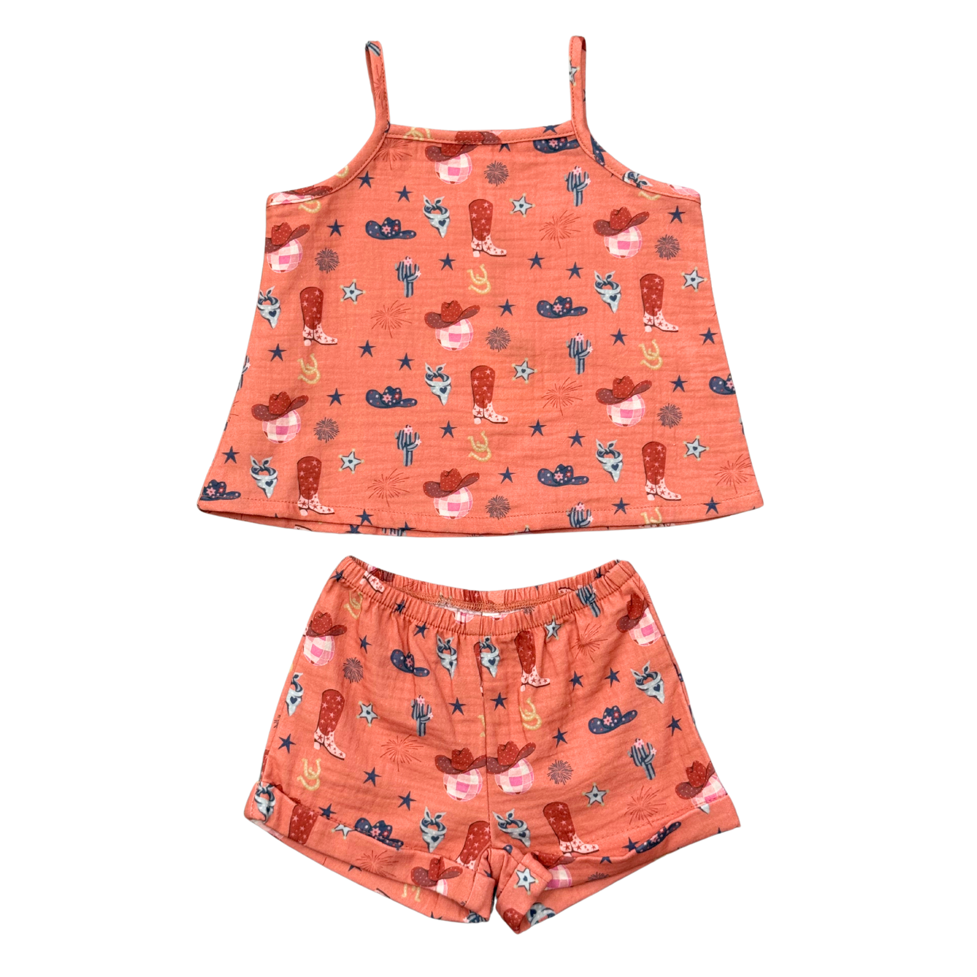 Girls Gauze Tank & Short Set In American Cowgirl