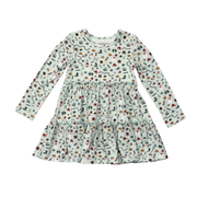 Girls Long Sleeve Double Tiered Dress In Christmas Elements