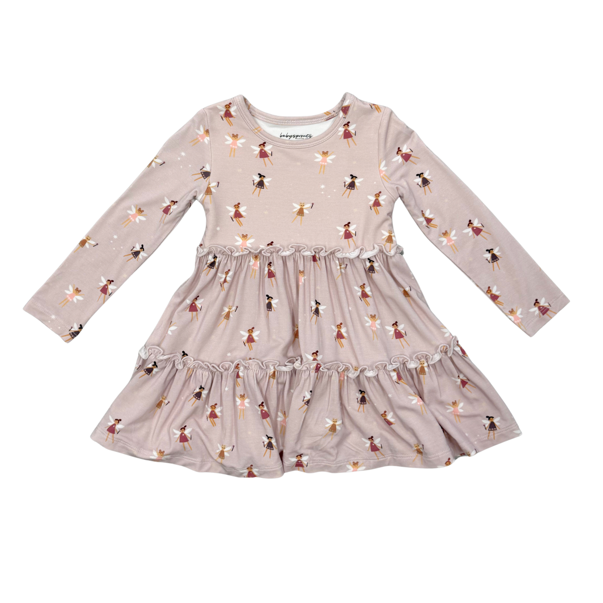 Girls Long Sleeve Double Tiered Dress In Fairies