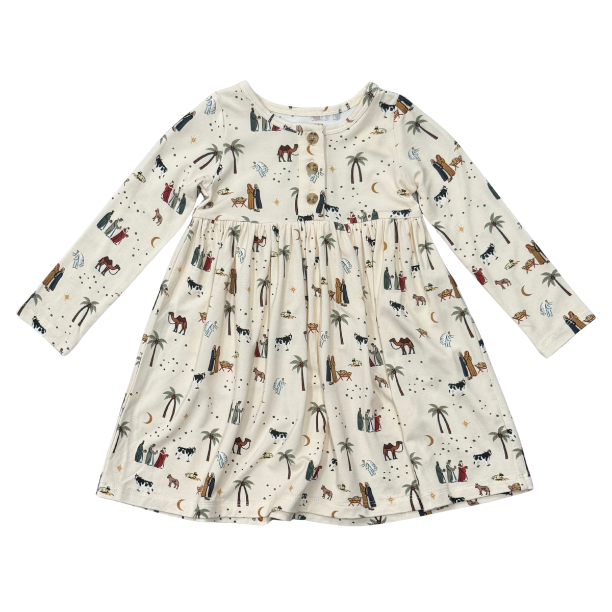 Girls Long Sleeve Henley Dress In Nativity