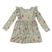Girls Long Sleeve Ruffle Dress In Apple