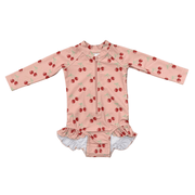 Girls One-piece Ruffle Rash Guard Swimsuit In Cherries