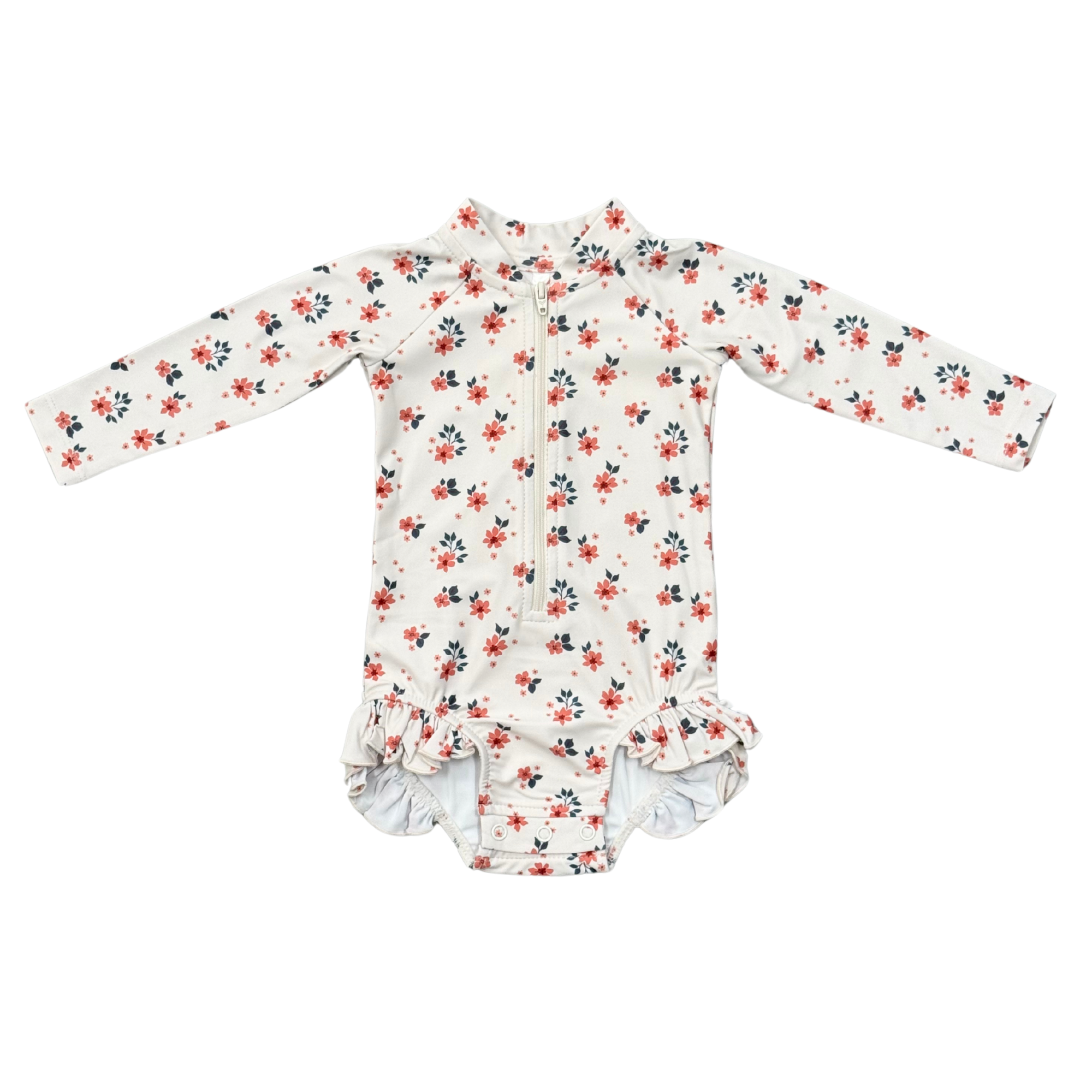 Girls One-piece Ruffle Rash Guard Swimsuit In Maya Floral