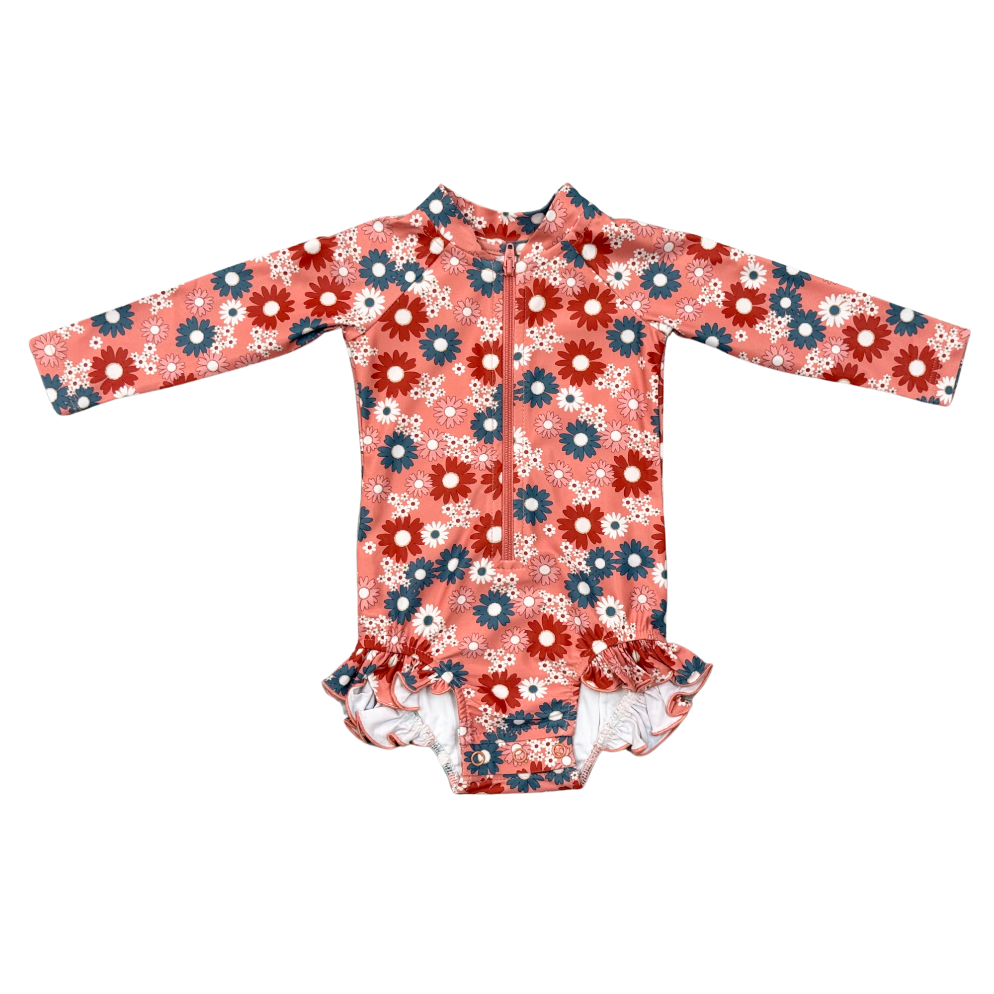 Girls One-piece Ruffle Rash Guard Swimsuit In Zoey Daisy
