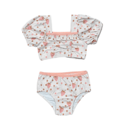 Girls Puff Sleeve Two-piece Swimsuit In Strawberries