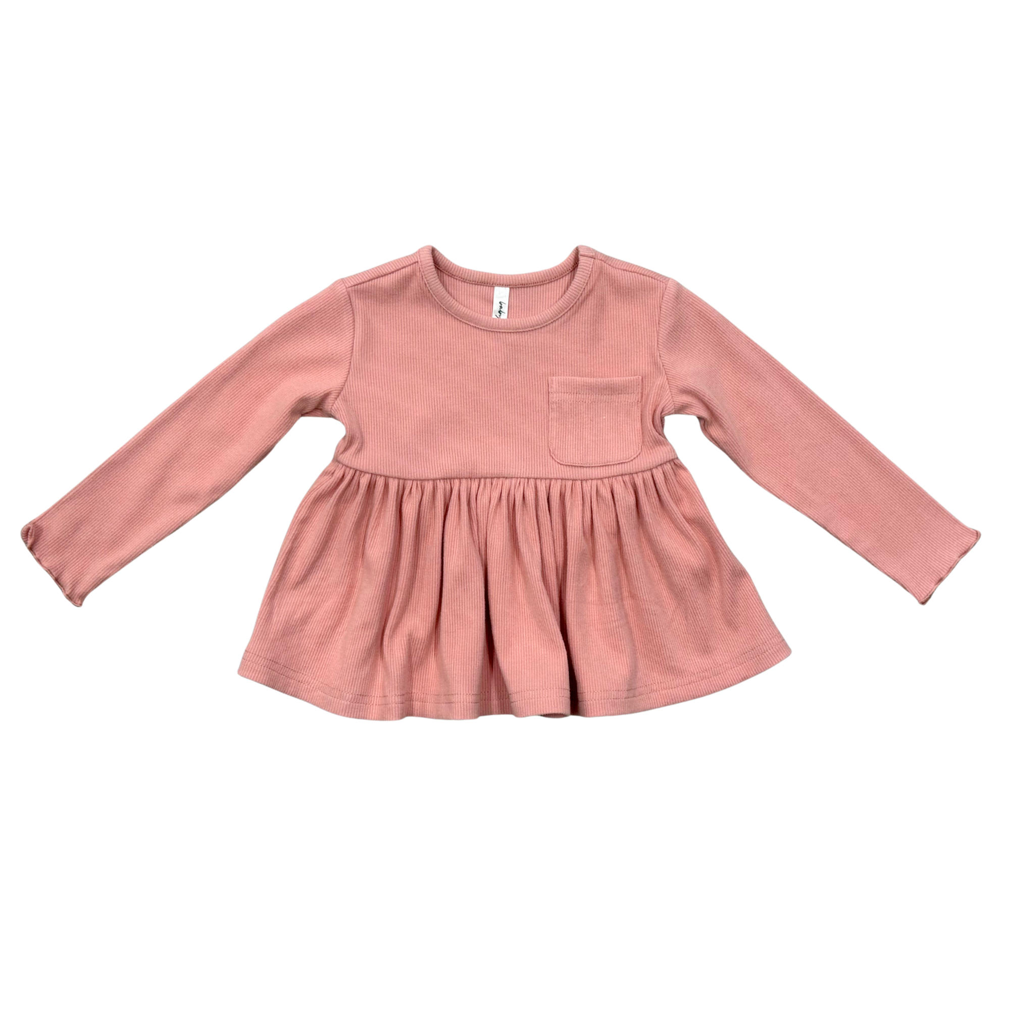 Girls Ribbed Peplum Shirt In Mellow Rose
