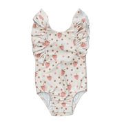 Baby Girl Ruffle Sleeve Cross Back Swimsuit In Strawberries