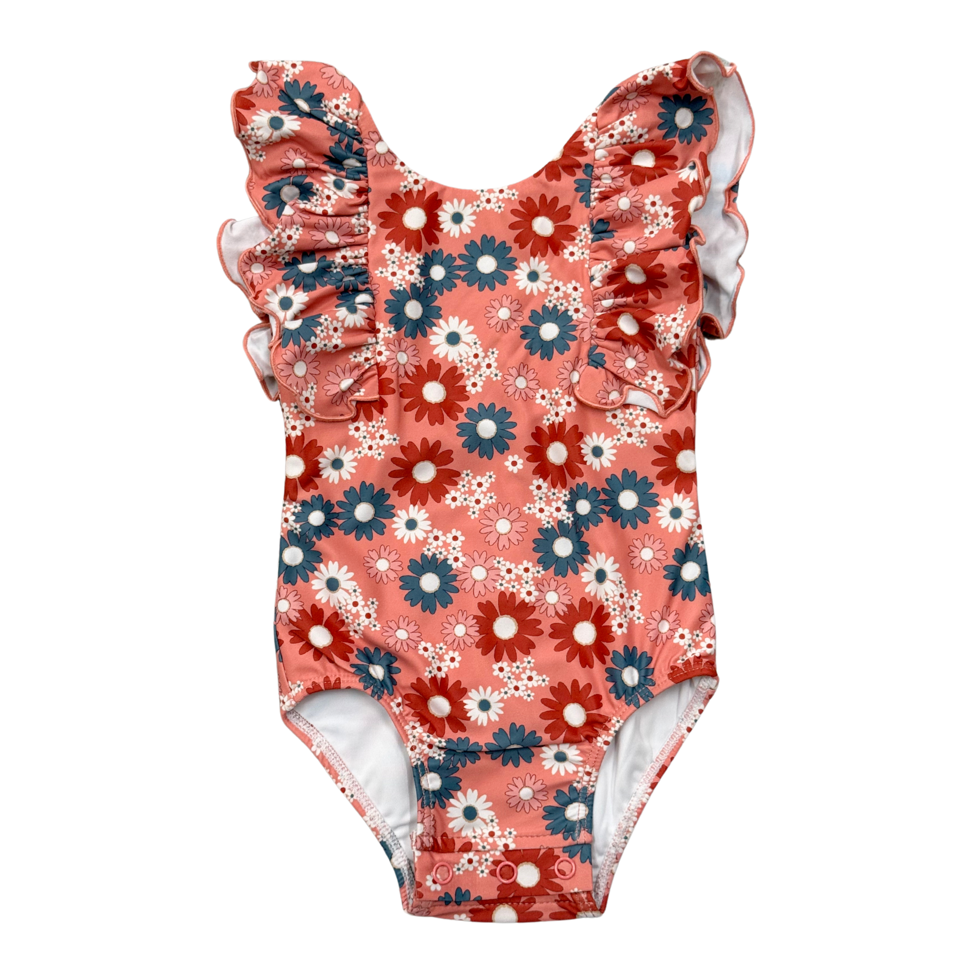 Baby Girl Ruffle Sleeve Cross Back Swimsuit In Zoey Daisy