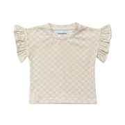 Girls Ruffle Sleeve Top In Checkered In Rutabaga