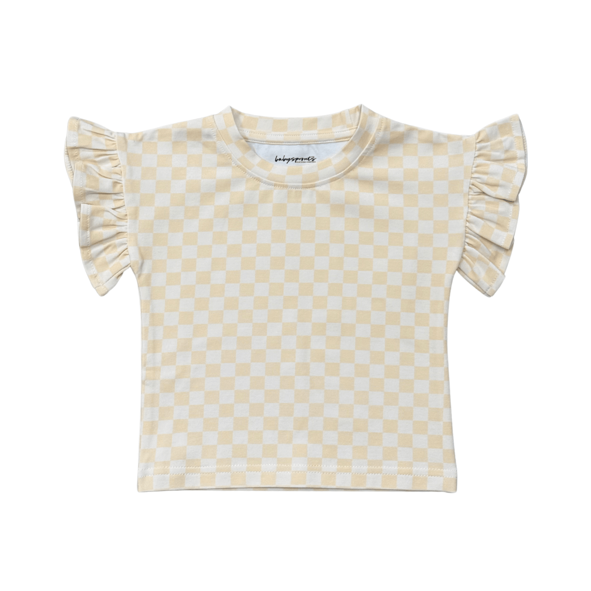 Girls Ruffle Sleeve Top In Checkered In Rutabaga