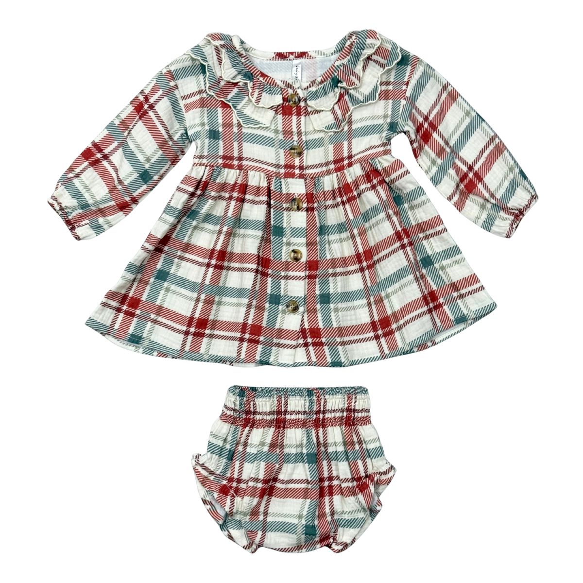 Girls Ruffled Collar Dress In Tartan Plaid