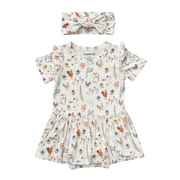 Baby Girl Short Sleeve Bodysuit Dress Set In Floral Chickens