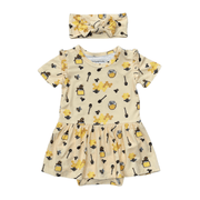 Baby Girl Short Sleeve Bodysuit Dress Set In Honey Bees
