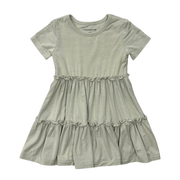 Girls Short Sleeve Double Tiered Dress In Sage
