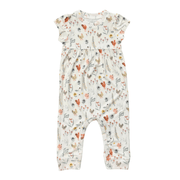Baby Girl Short Sleeve Pant Romper In Floral Chickens