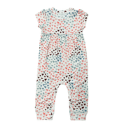 Baby Girl Short Sleeve Pant Romper In Rainbow Hearts