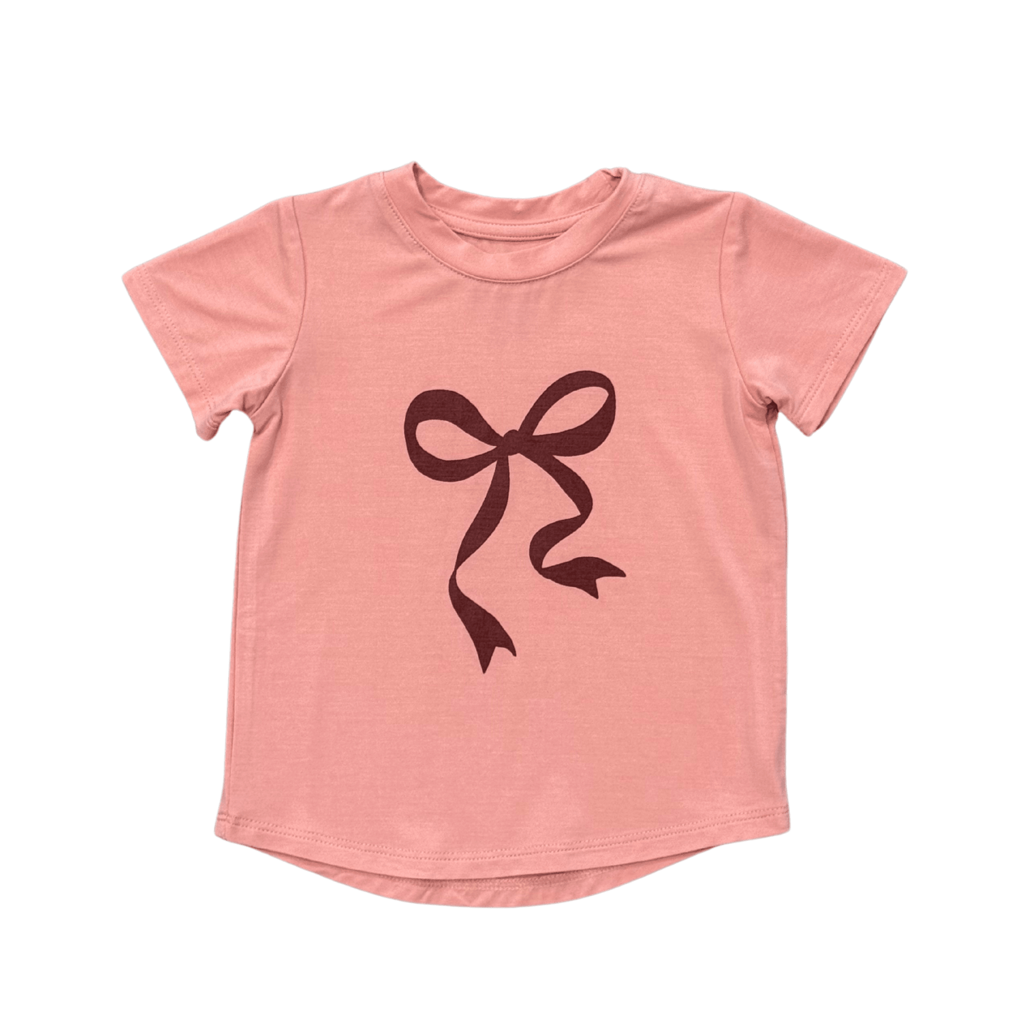 Girls Short Sleeve Tee In Bow In Rose Brown