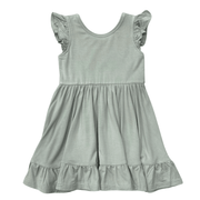 Girls Sleeveless Twirl Dress In Aqua Grey
