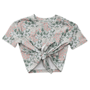 Girls Tie Front Shirt In Aqua Grey Floral