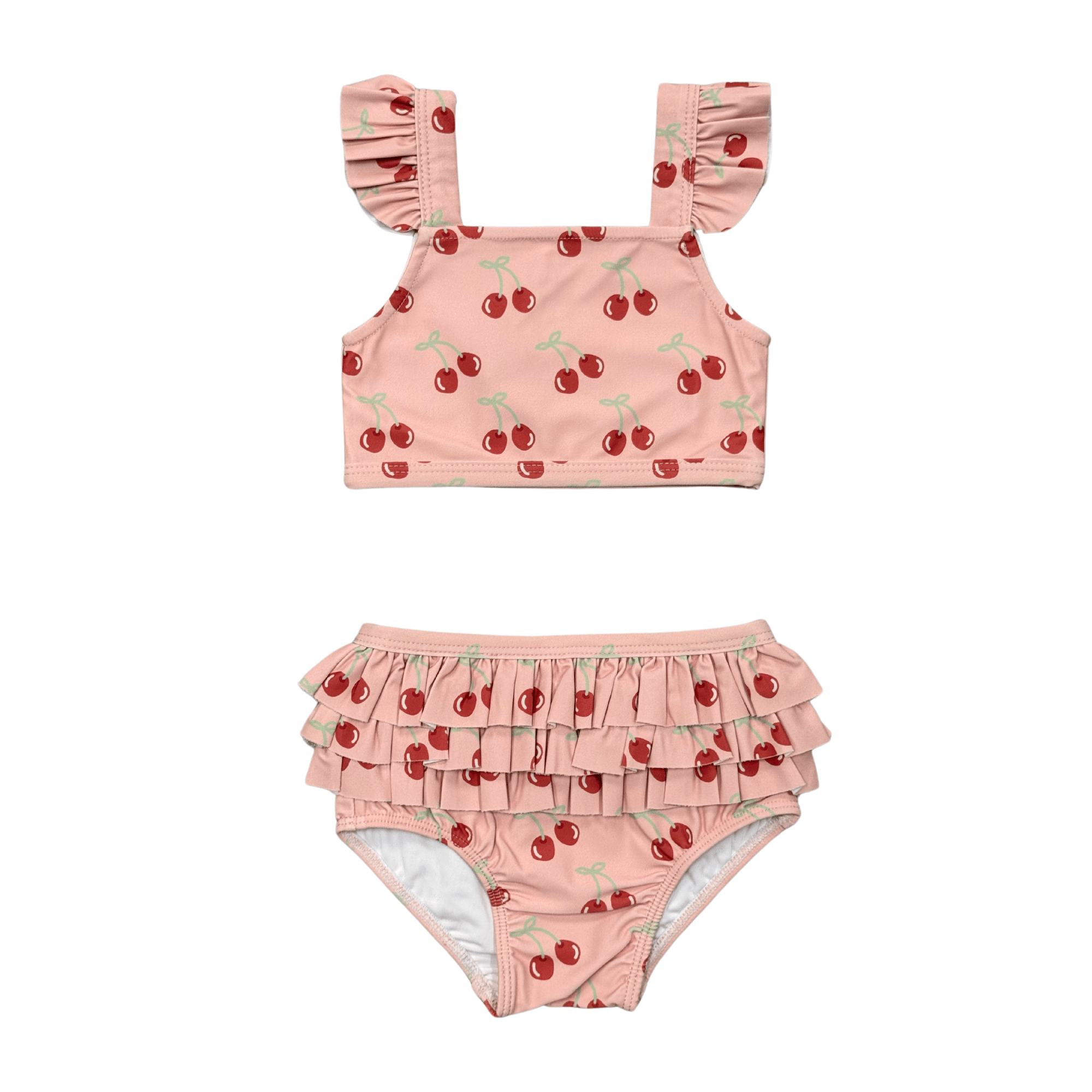 Girls Two-piece Ruffle Swimsuit In Cherries