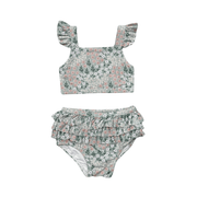 Girls Two-piece Swimsuit In Aqua Grey Floral