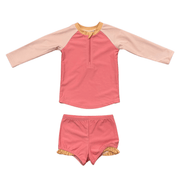 Girls Zip Rash Guard Two-piece Swimsuit In Strawberry Ice Colorblock