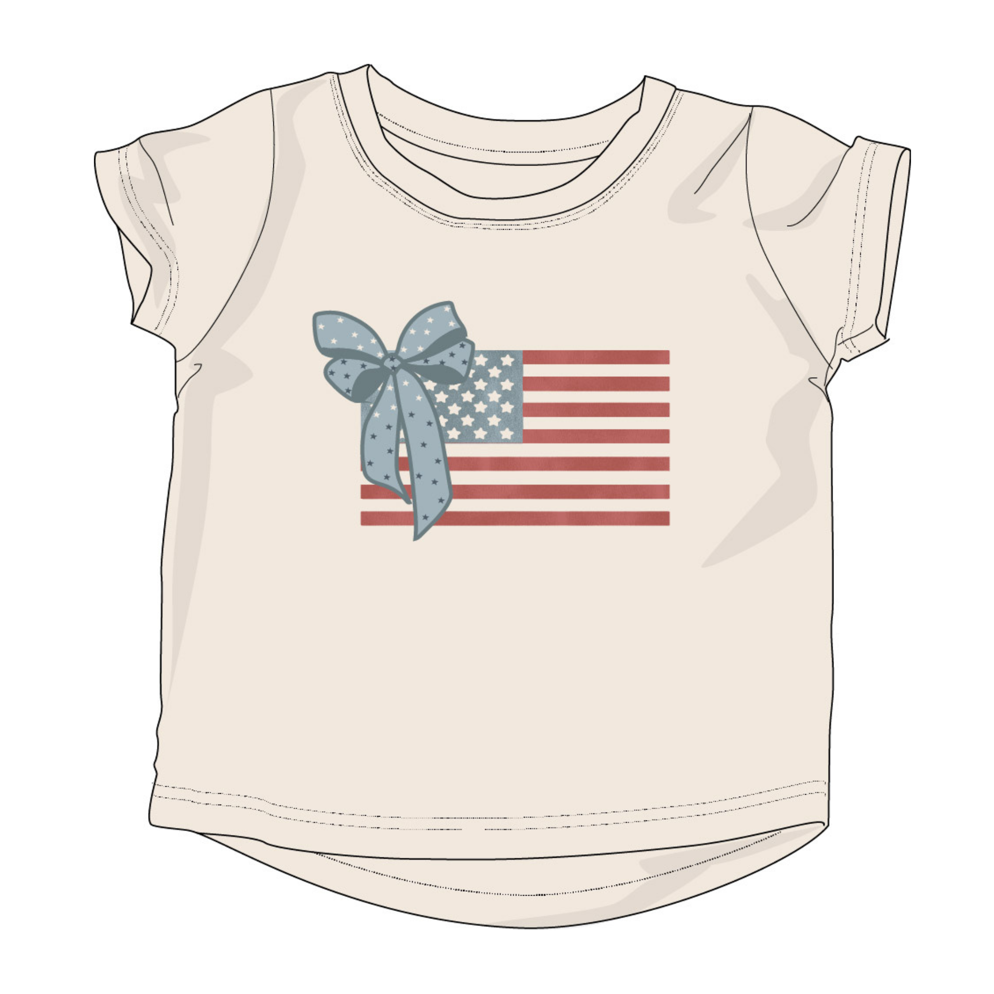 Girl's Short Sleeve Tee In American Flag