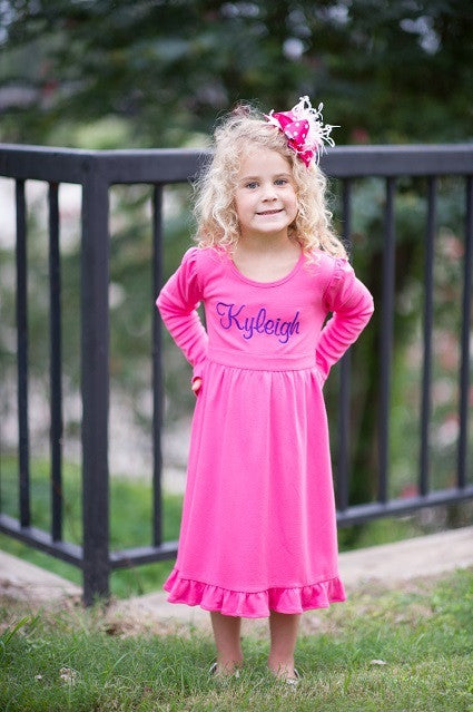 Girls Longsleeve Solid Dress With Tie