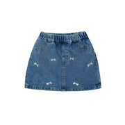 Girls' Denim Bow Skort In Medium Wash