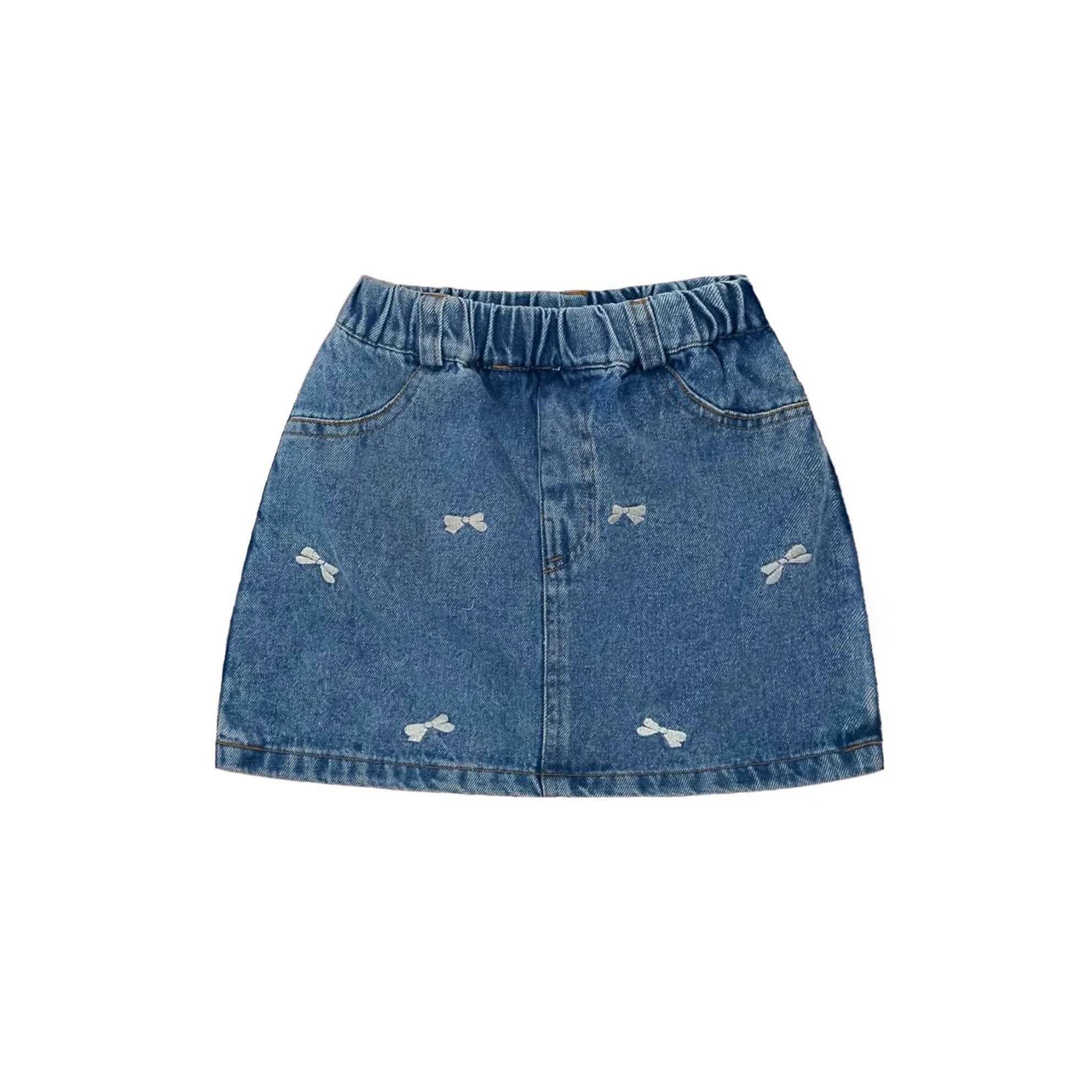 Girls' Denim Bow Skort In Medium Wash