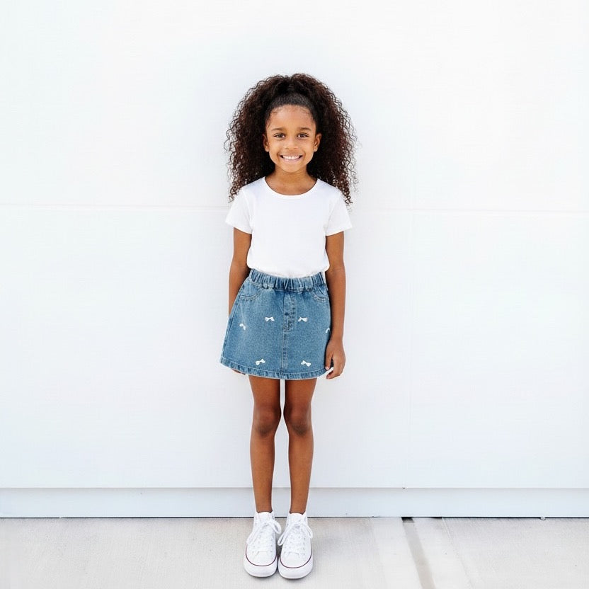 Girls' Denim Bow Skort In Medium Wash