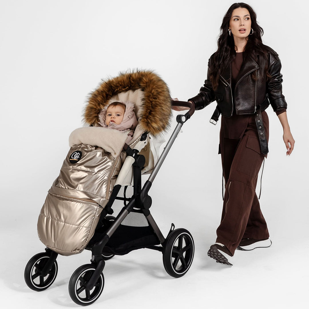 Pastel Gold Organic Premium Beige Wool Adjustable Footmuff