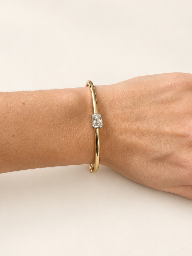 Drew Emerald Cut Bezel Two-tone Bangle