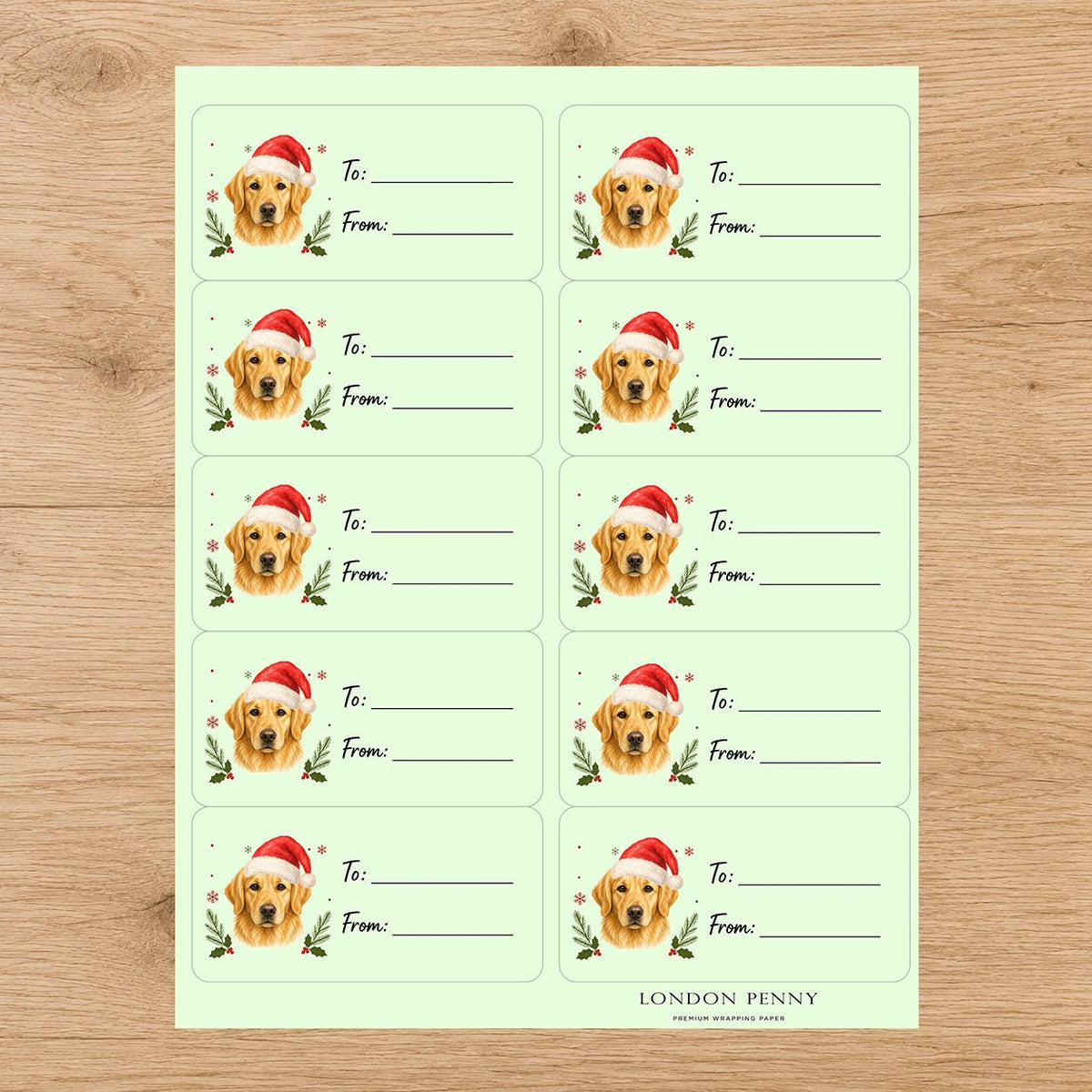 Golden Retriever Santa Paws Gift Tag Sticker Sheet
