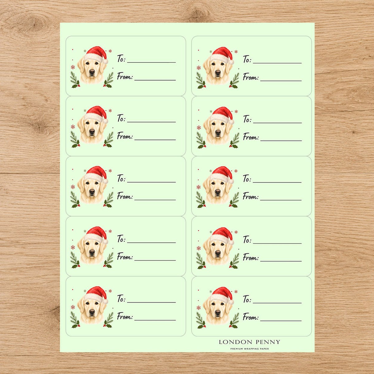 Golden Retriever Santa Paws Gift Tag Sticker Sheet