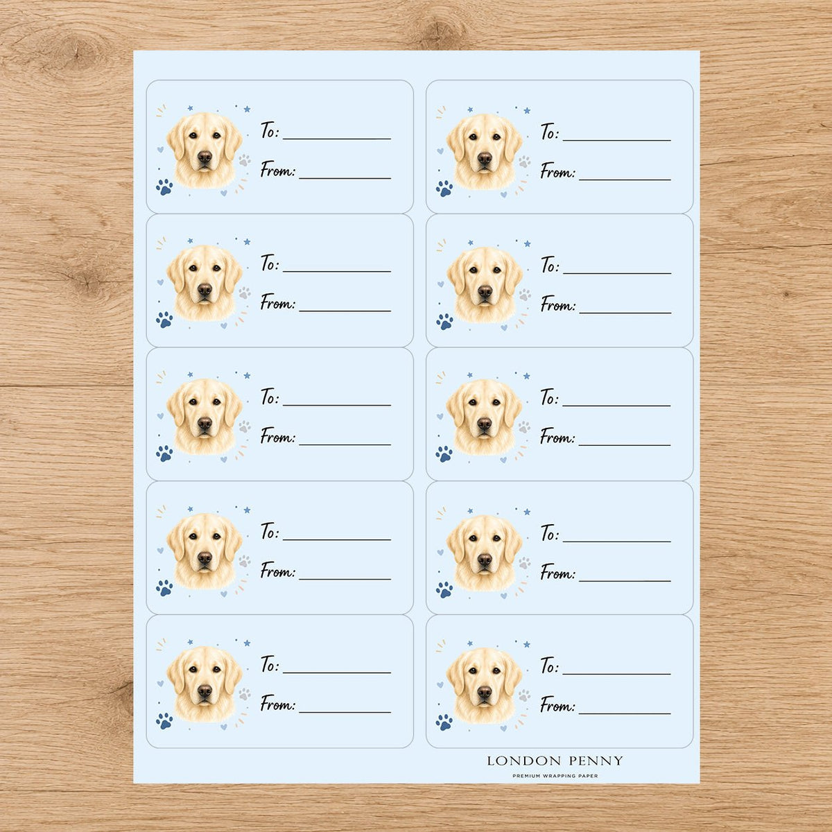 Golden Retriever Pawprint Wishes Gift Tag Sticker Sheet