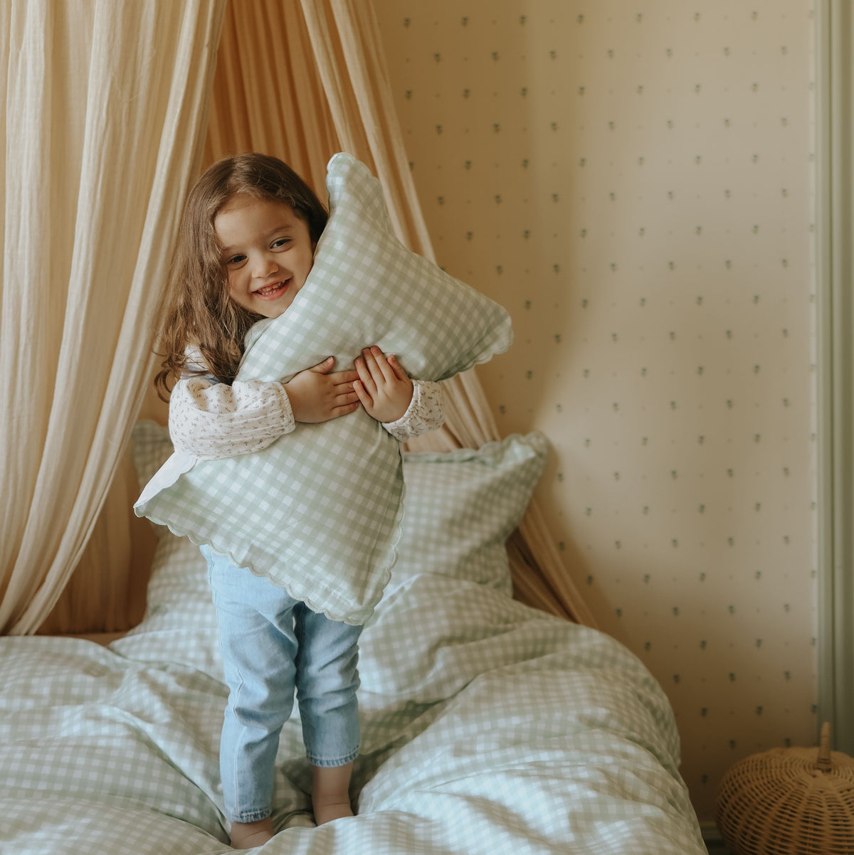 Picnic Gingham Toddler Pillow - Green