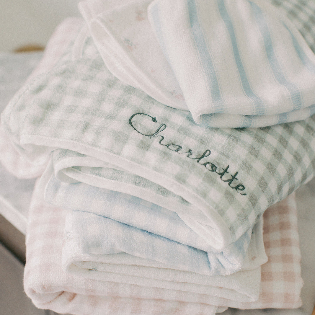 Picnic Gingham Children's Hooded Towel - Green