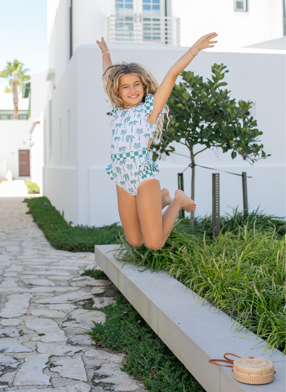 Grace Palm Check Open Back Swimsuit