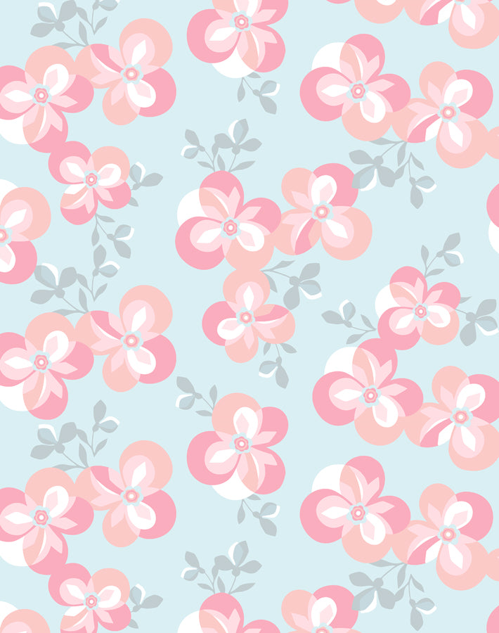 'graphic Flower' Wallpaper By Tea Collection - Pale Blue