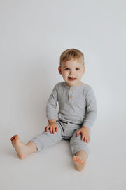 Gray Baby Ribbed Playsuit With Pockets