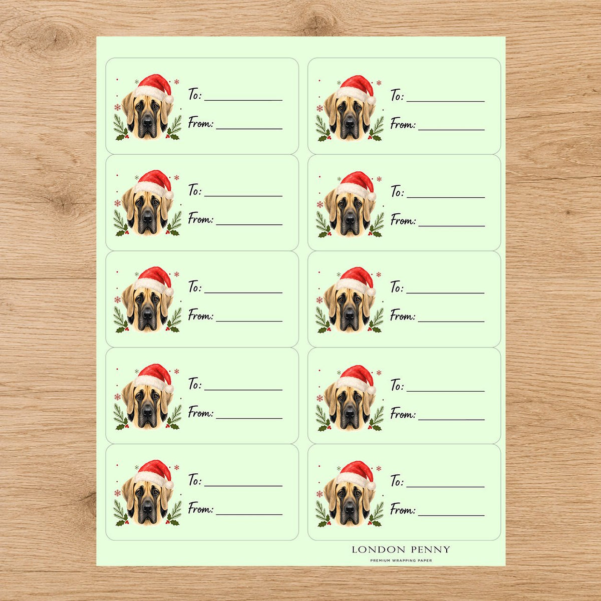 Great Dane Santa Paws Gift Tag Sticker Sheet