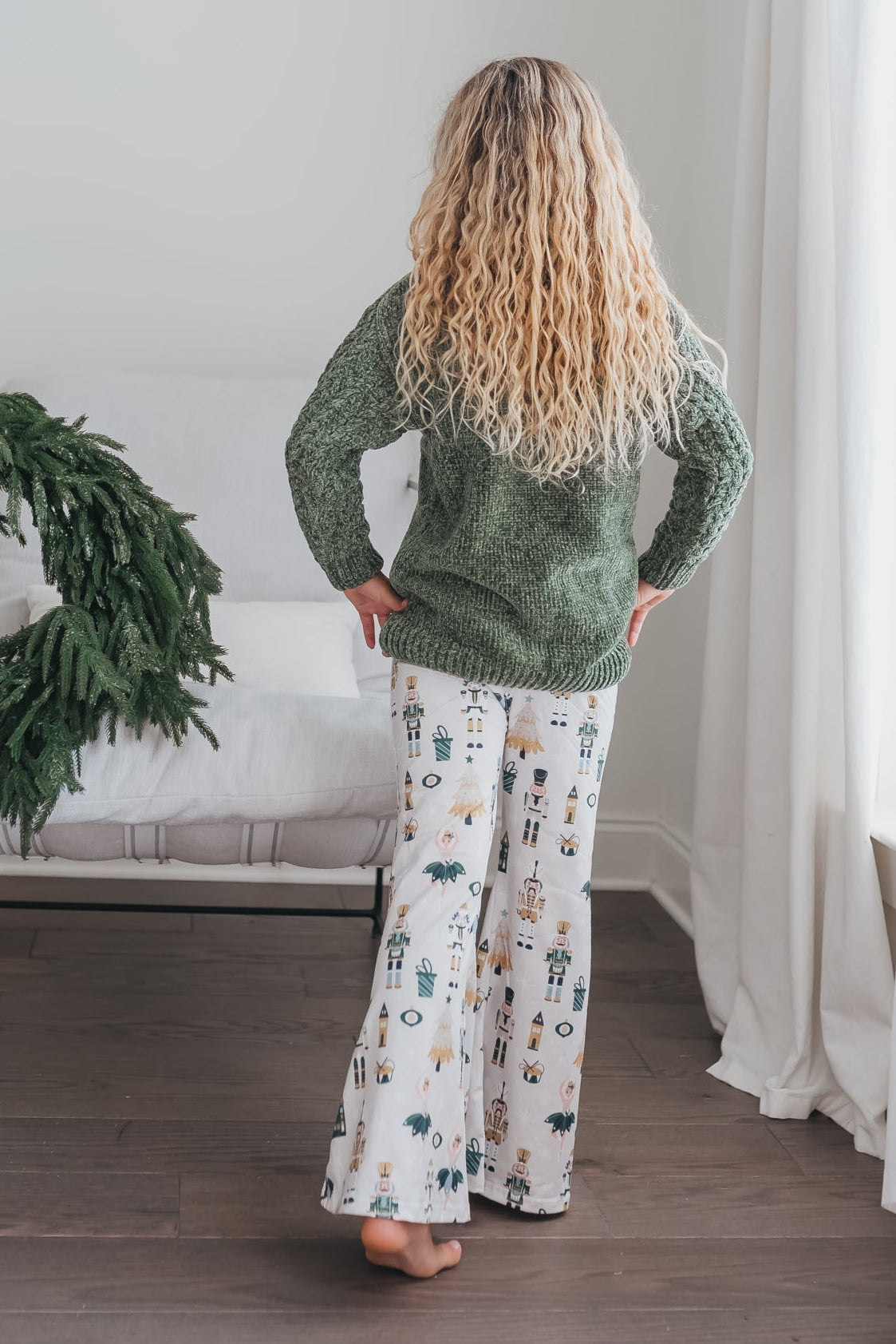 Green Chenille Nutcracker Bell Pant Set
